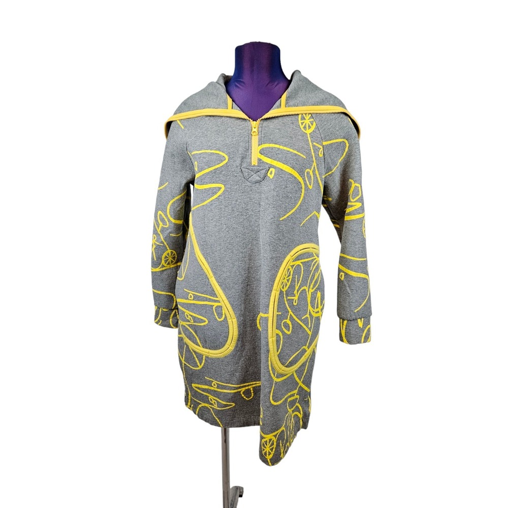 Awakening Vegan Lifestyle Gray & Yellow Abstract Yoga Hooded Tunic Top Large N34